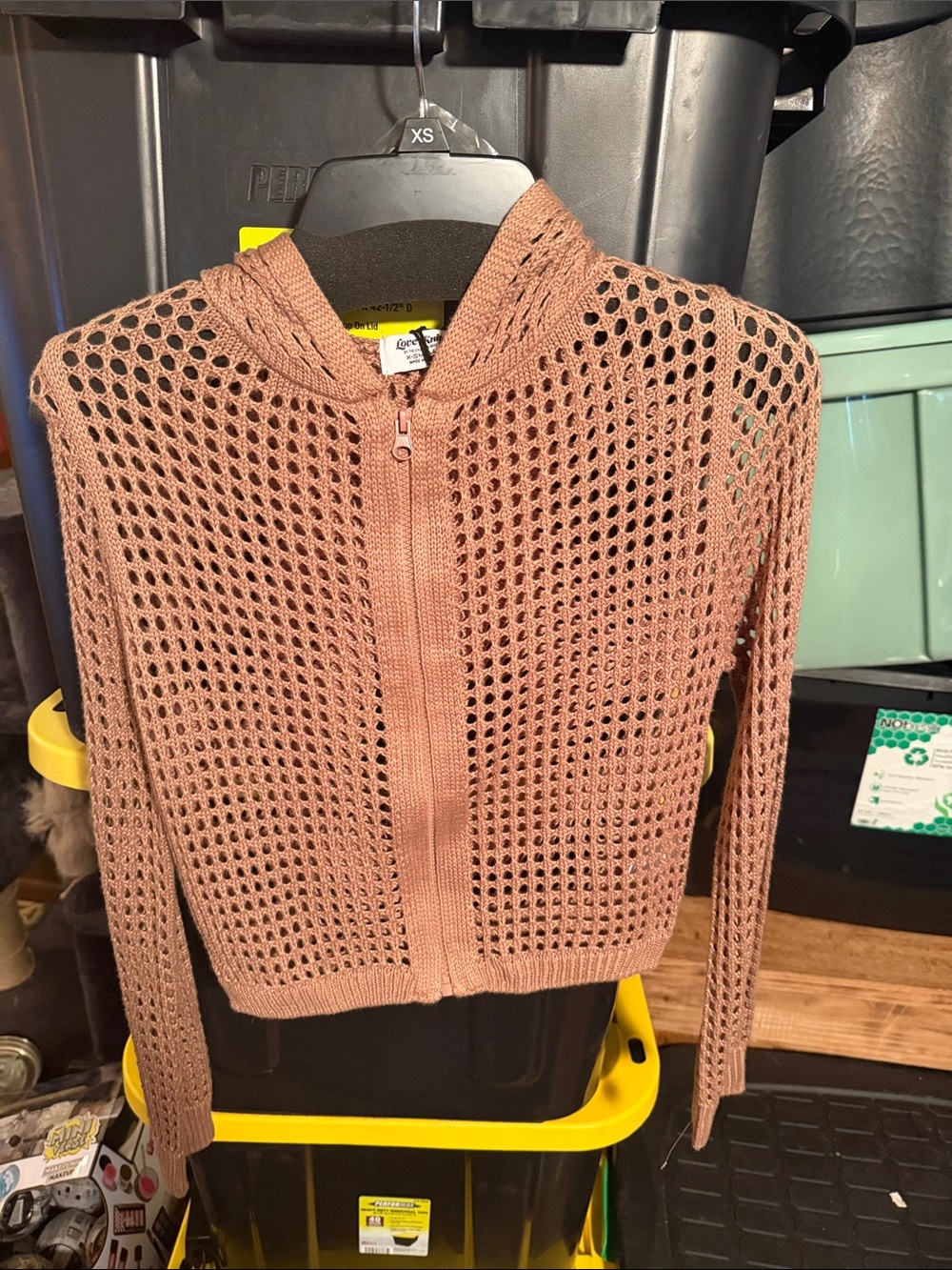 Love knits Lightweight Open-Knit Zip Hoodie Sweater - Dusty Rose x-small